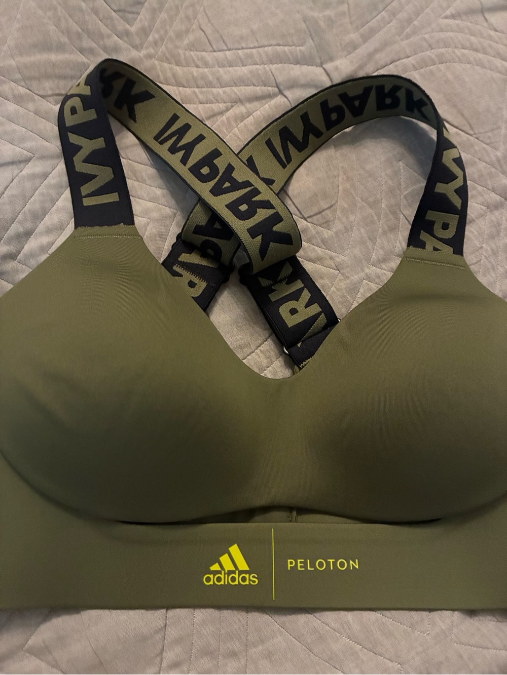 adidas x Peloton Olive Green Sports Bra with Branded Straps